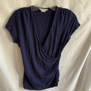 Boden navy short sleeved surplice wrap top in- US 10 petite /UK 14 petite.